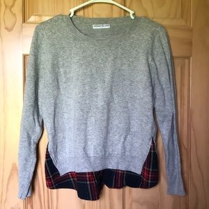 gray + plaid layer sweater